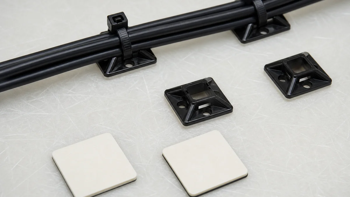 Adhesive cable tie mounts routing wire harness on boat