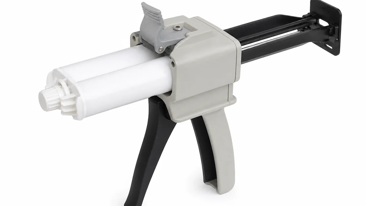 Industrial workspace with adhesive fastening tools and mounts